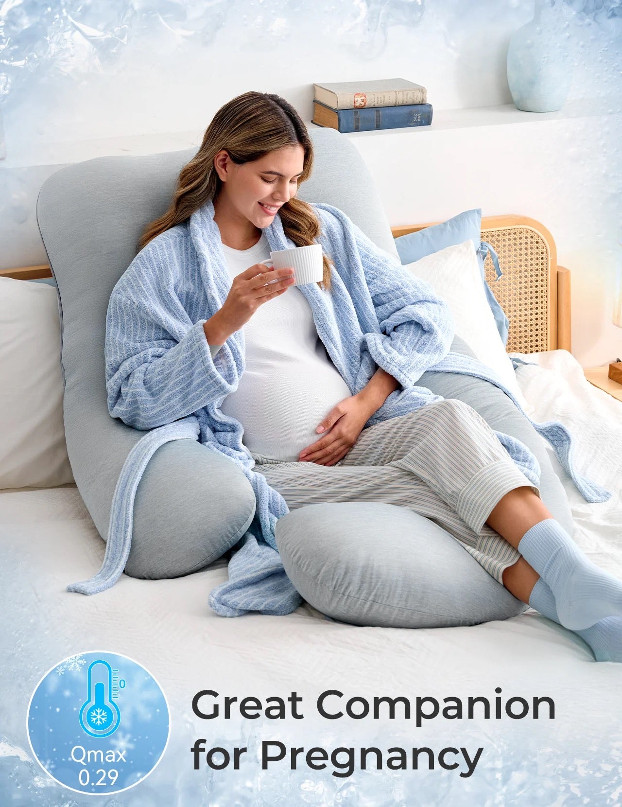 U-shaped pregnancy pillow made from cooling fabric