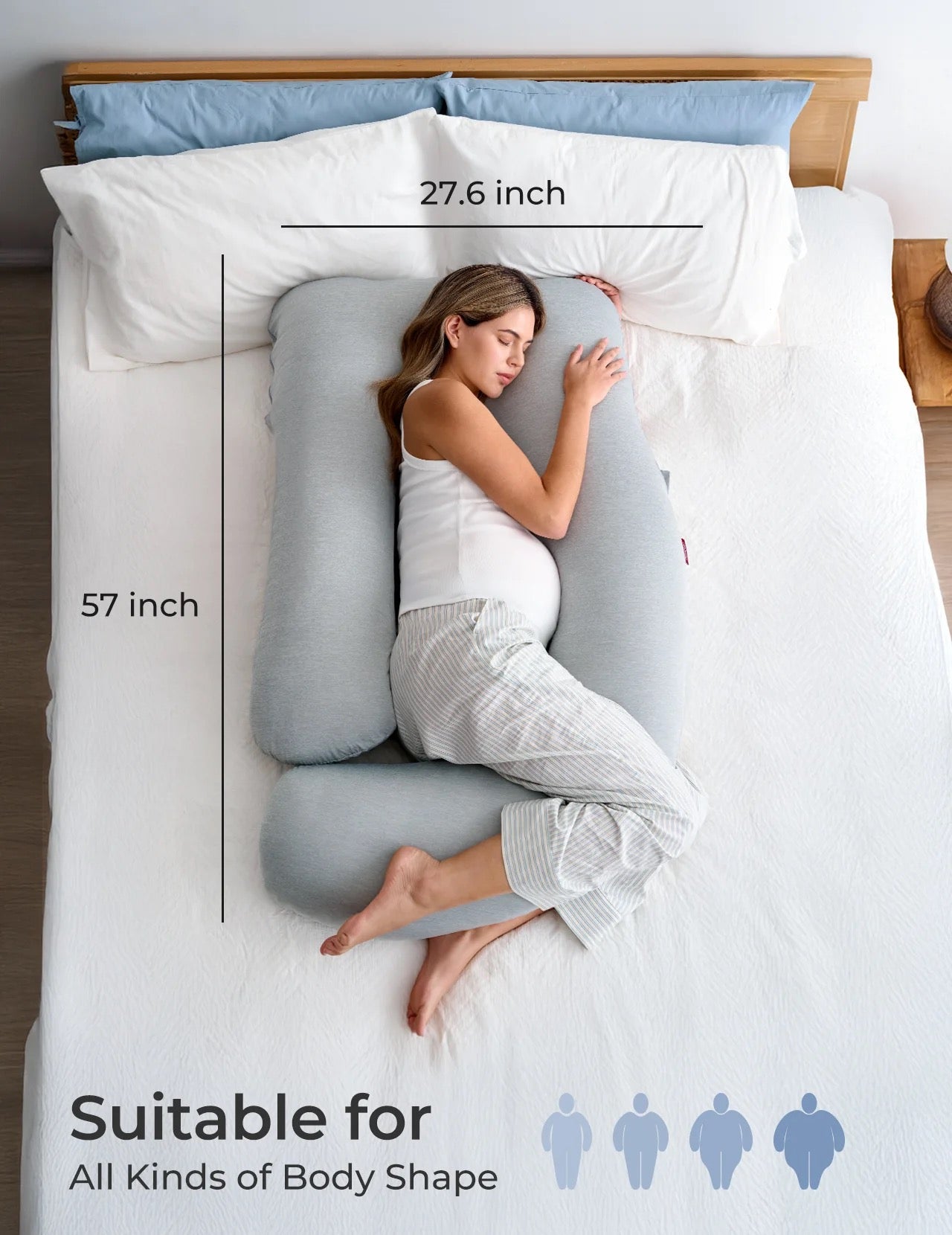 U-shaped pregnancy pillow made from cooling fabric