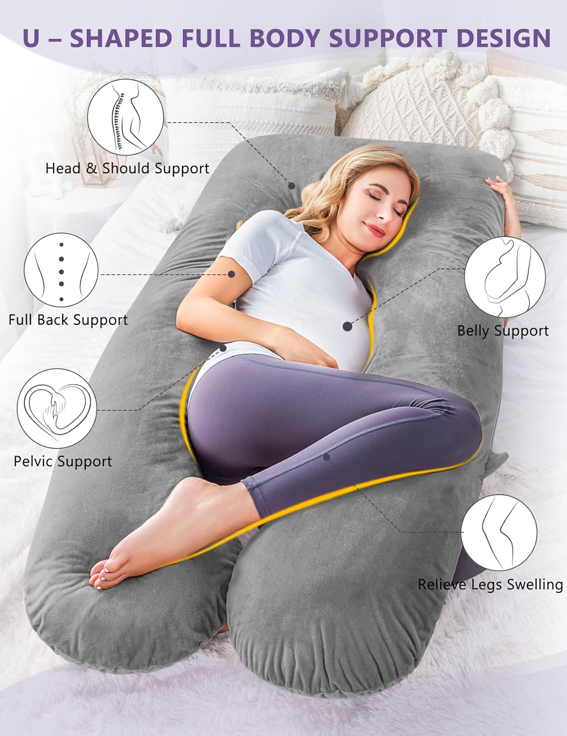U-shaped pregnancy pillow made from cooling fabric