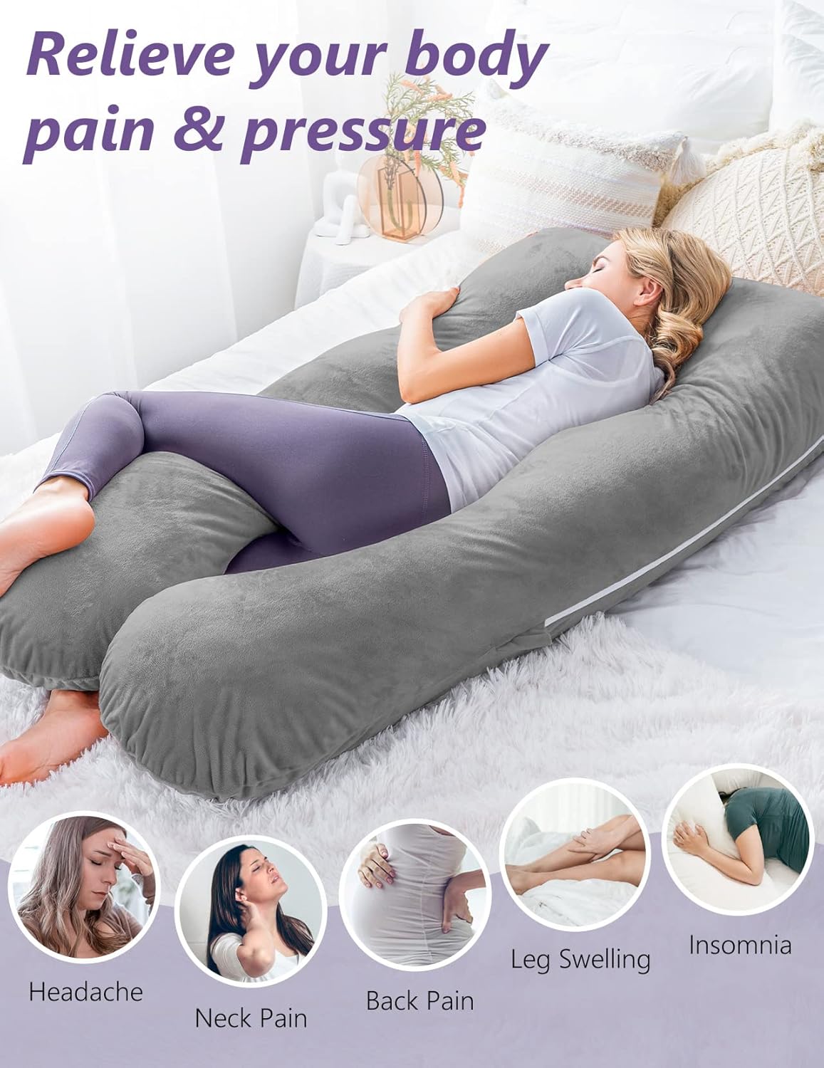 U-shaped pregnancy pillow made from cooling fabric