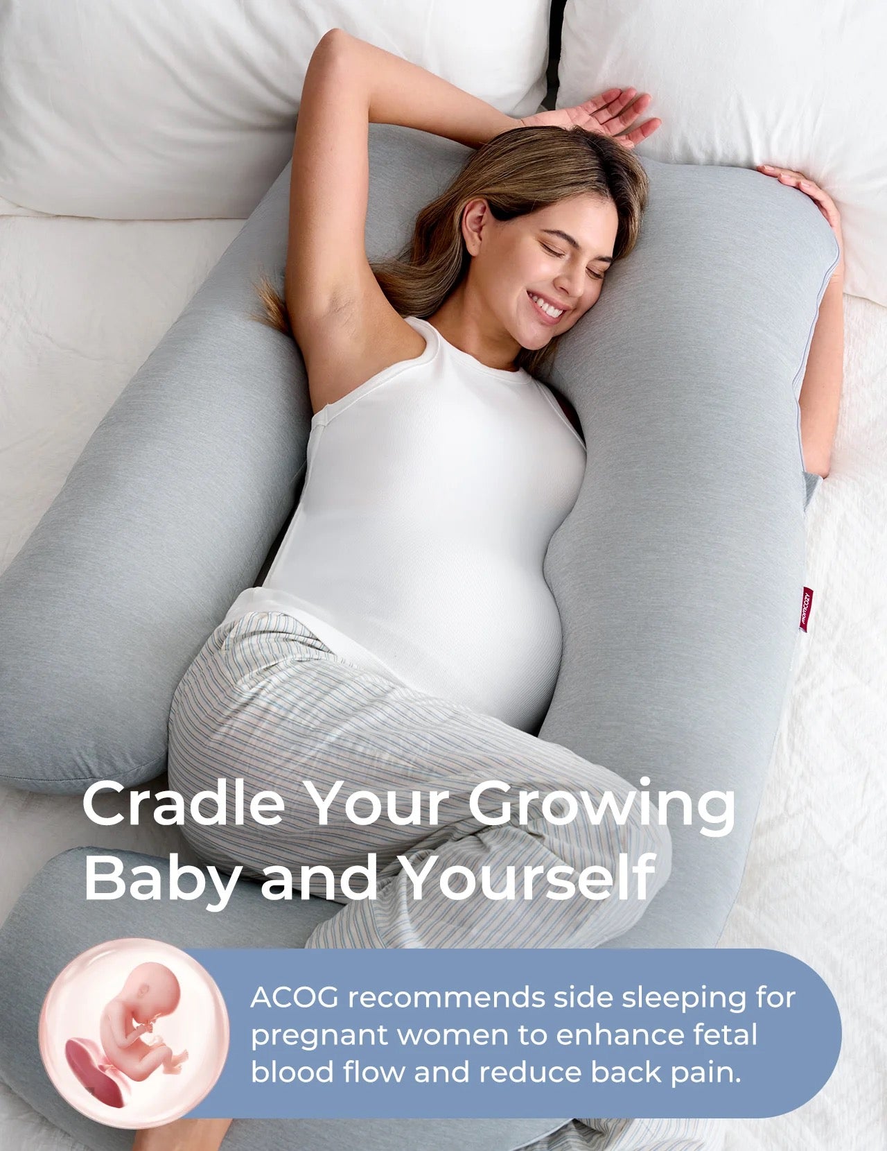 U-shaped pregnancy pillow made from cooling fabric