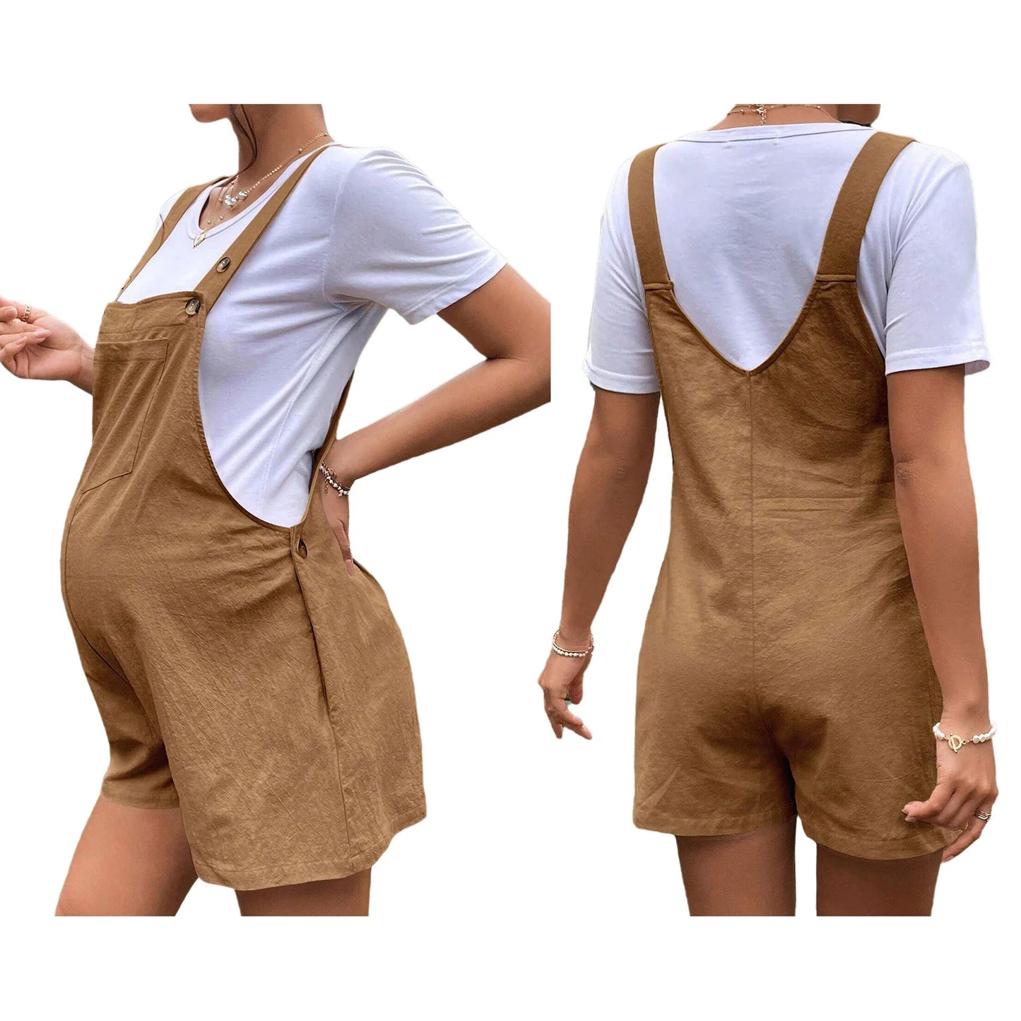 Pregnant Women Sleeveless Overall Shorts Jumpsuit Maternity Summer Casual Romper Bodysuit with Pockets for Daily Work Home Beach