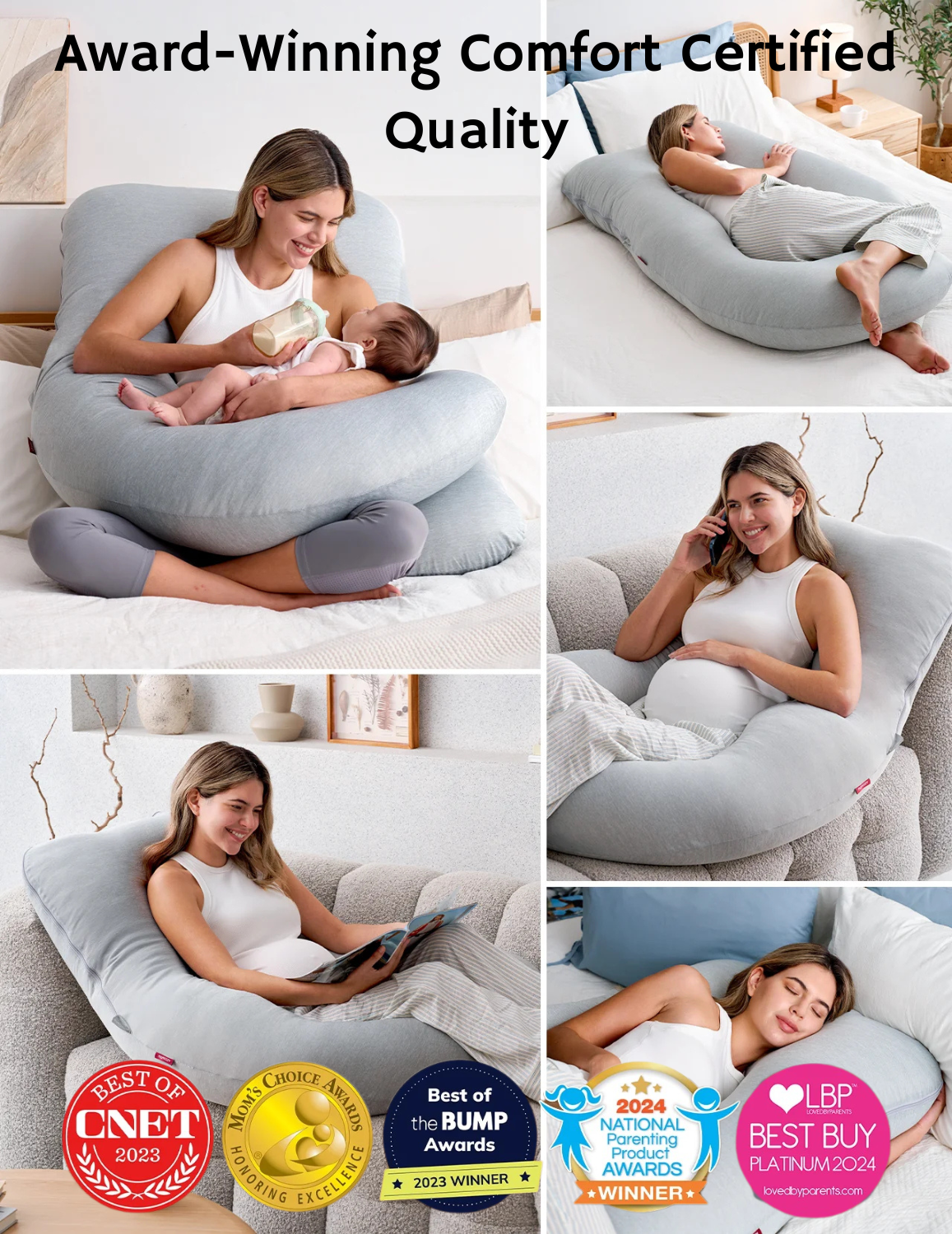 U-shaped pregnancy pillow made from cooling fabric