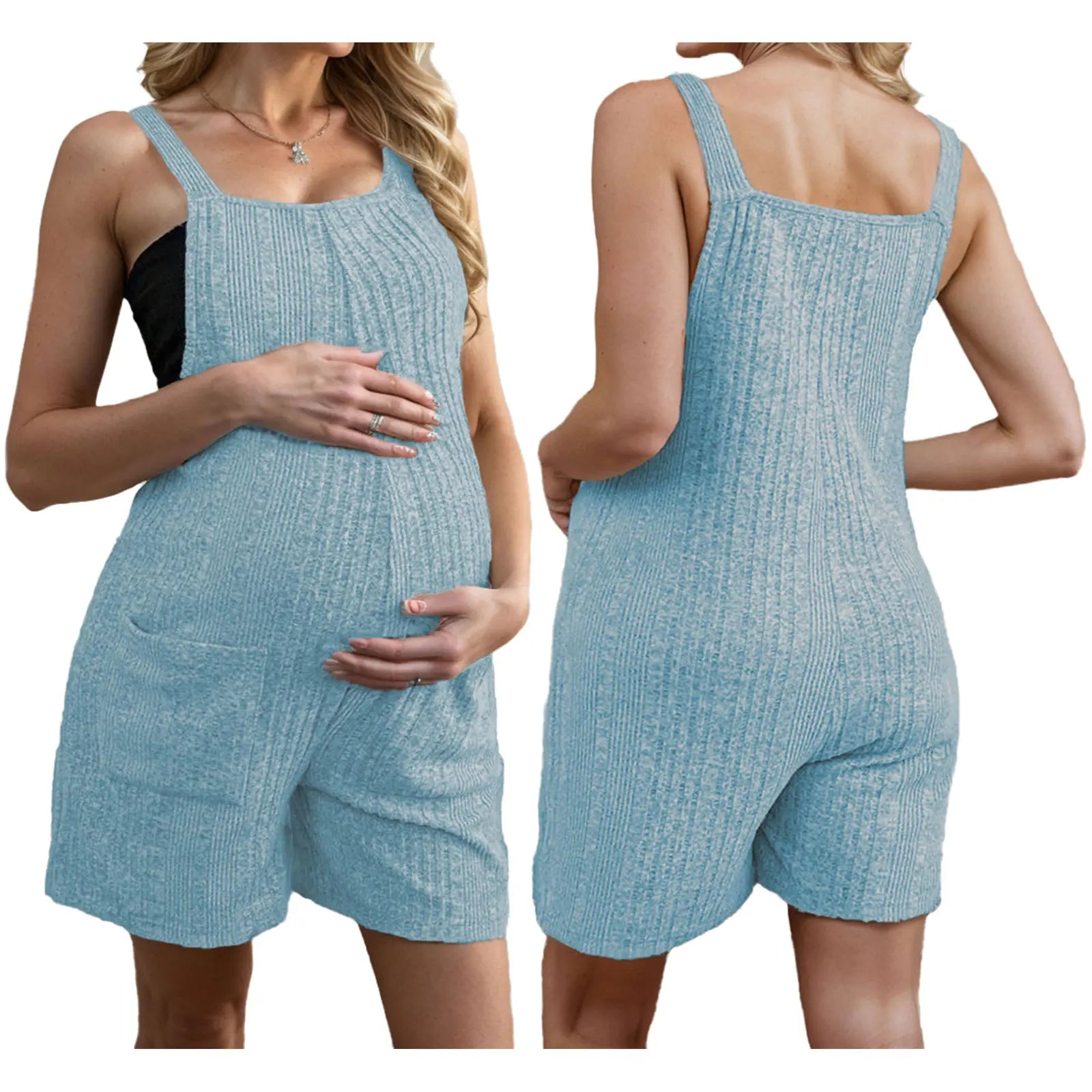 Pregnant Women Sleeveless Overall Shorts Jumpsuit Maternity Summer Casual Romper Bodysuit with Pockets for Daily Work Home Beach