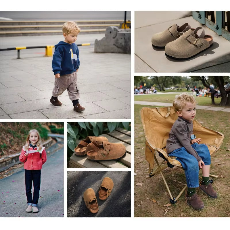 3-10Y Children'S Clogs 2025 Autumn Winter Children'S Sandals Genuine Leather Boys Girls Beach Slippers Kids Matte Leather Shoe