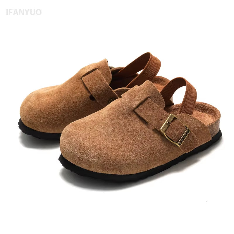 3-10Y Children'S Clogs 2025 Autumn Winter Children'S Sandals Genuine Leather Boys Girls Beach Slippers Kids Matte Leather Shoe