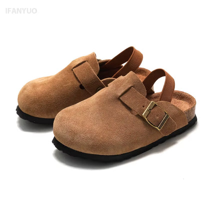 3-10Y Children'S Clogs 2025 Autumn Winter Children'S Sandals Genuine Leather Boys Girls Beach Slippers Kids Matte Leather Shoe