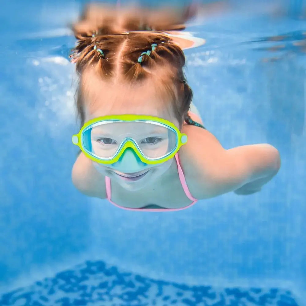 Swim Goggles with Nose Cover Wide Field of View Diving Mask Anti-Fog Anti-Leak ,Toddler Swimming Goggles for Kids Ages 3-15