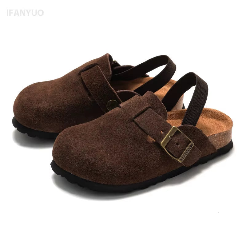 3-10Y Children'S Clogs 2025 Autumn Winter Children'S Sandals Genuine Leather Boys Girls Beach Slippers Kids Matte Leather Shoe