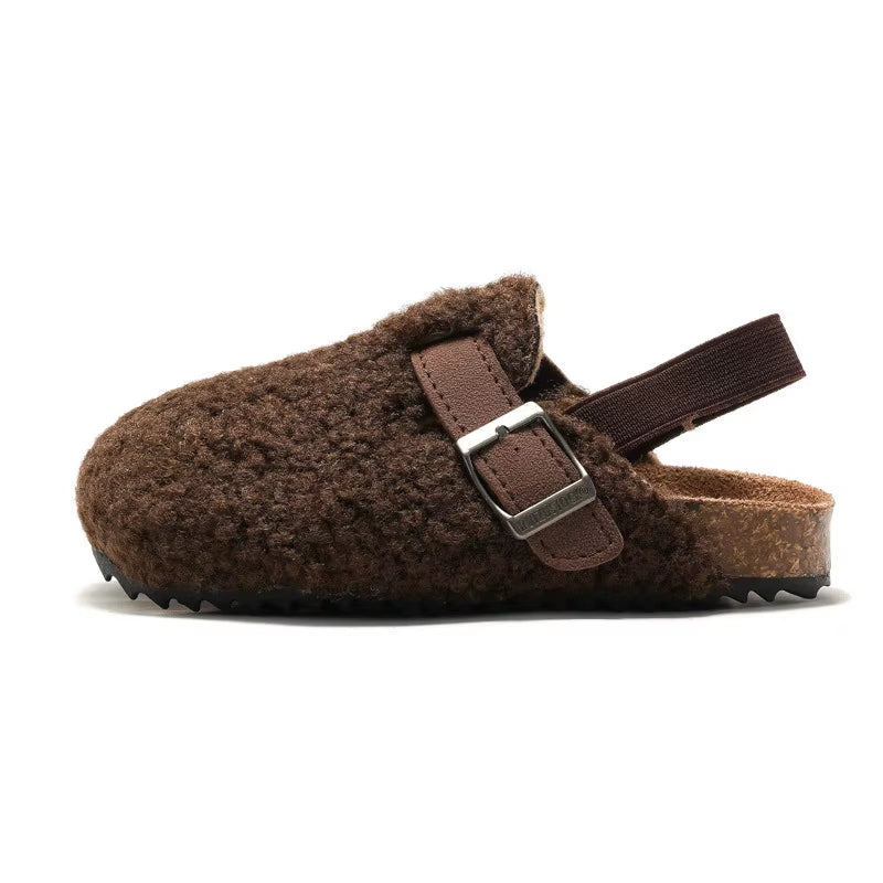 Children Autumn Winter Fashion Cork Slippers Wear Girls Suede Wool Plush Warm Slippers Shoes Boys Casual Indoor Shoes Outdoor