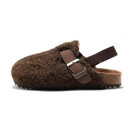 Children Autumn Winter Fashion Cork Slippers Wear Girls Suede Wool Plush Warm Slippers Shoes Boys Casual Indoor Shoes Outdoor