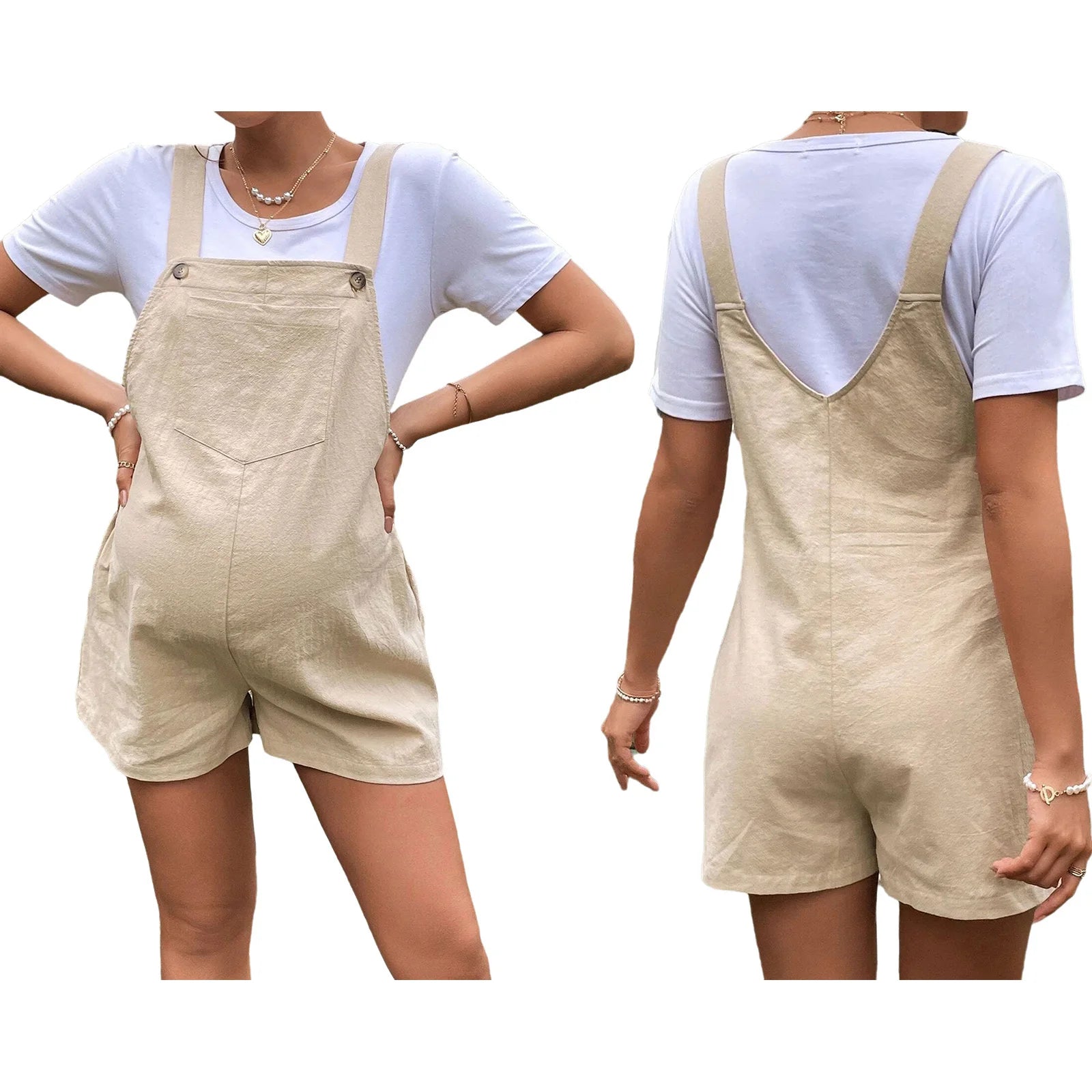 Pregnant Women Sleeveless Overall Shorts Jumpsuit Maternity Summer Casual Romper Bodysuit with Pockets for Daily Work Home Beach