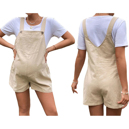 Pregnant Women Sleeveless Overall Shorts Jumpsuit Maternity Summer Casual Romper Bodysuit with Pockets for Daily Work Home Beach