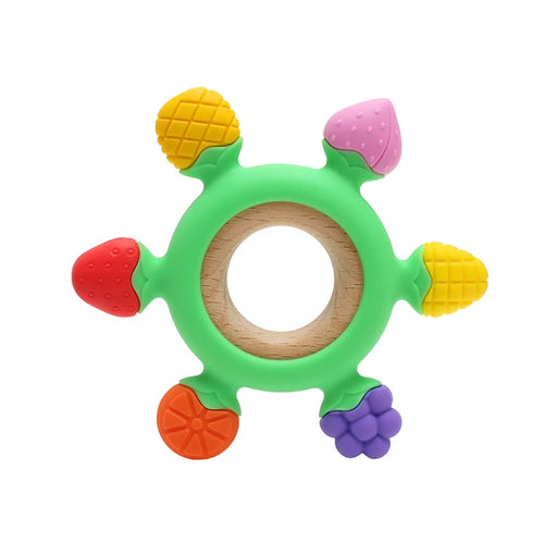 1Pc Food Grade Baby Silicone Teether Rudder Shape Wooden Ring Teething Toys BPA Free Infant Chewing Nursing Toy Newborn Gifts