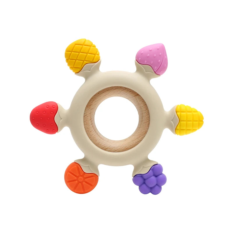 1Pc Food Grade Baby Silicone Teether Rudder Shape Wooden Ring Teething Toys BPA Free Infant Chewing Nursing Toy Newborn Gifts