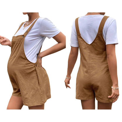 Pregnant Women Sleeveless Overall Shorts Jumpsuit Maternity Summer Casual Romper Bodysuit with Pockets for Daily Work Home Beach