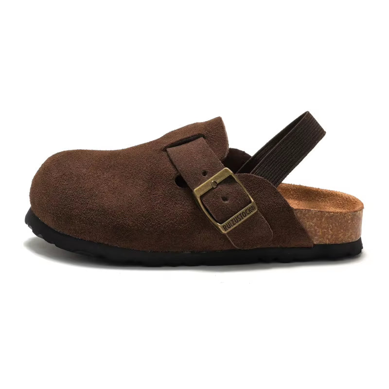 3-10Y Children'S Clogs 2025 Autumn Winter Children'S Sandals Genuine Leather Boys Girls Beach Slippers Kids Matte Leather Shoe