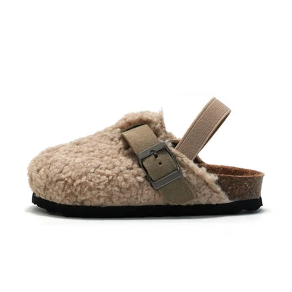 Children Autumn Winter Fashion Cork Slippers Wear Girls Suede Wool Plush Warm Slippers Shoes Boys Casual Indoor Shoes Outdoor