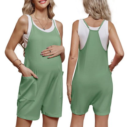 Pregnant Women Sleeveless Overall Shorts Jumpsuit Maternity Summer Casual Romper Bodysuit with Pockets for Daily Work Home Beach