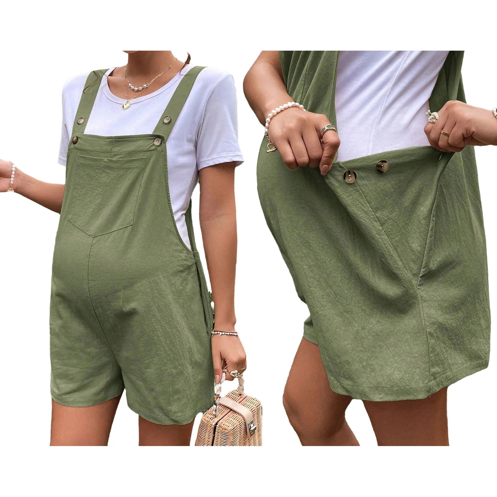 Pregnant Women Sleeveless Overall Shorts Jumpsuit Maternity Summer Casual Romper Bodysuit with Pockets for Daily Work Home Beach